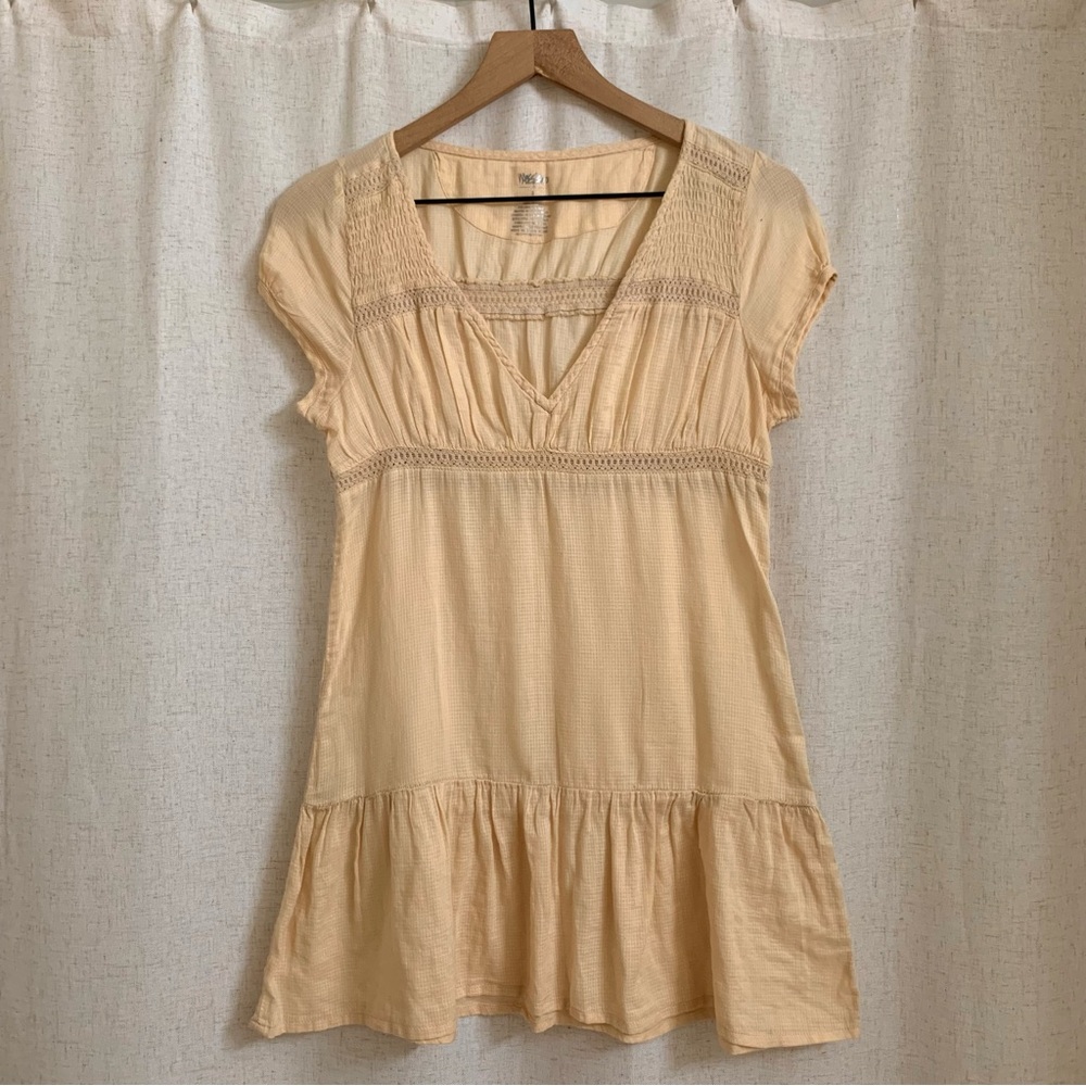 Mossimo 100% Cotton Vintage Target Cream Tunic Top Babydoll Tiered Dress Size S